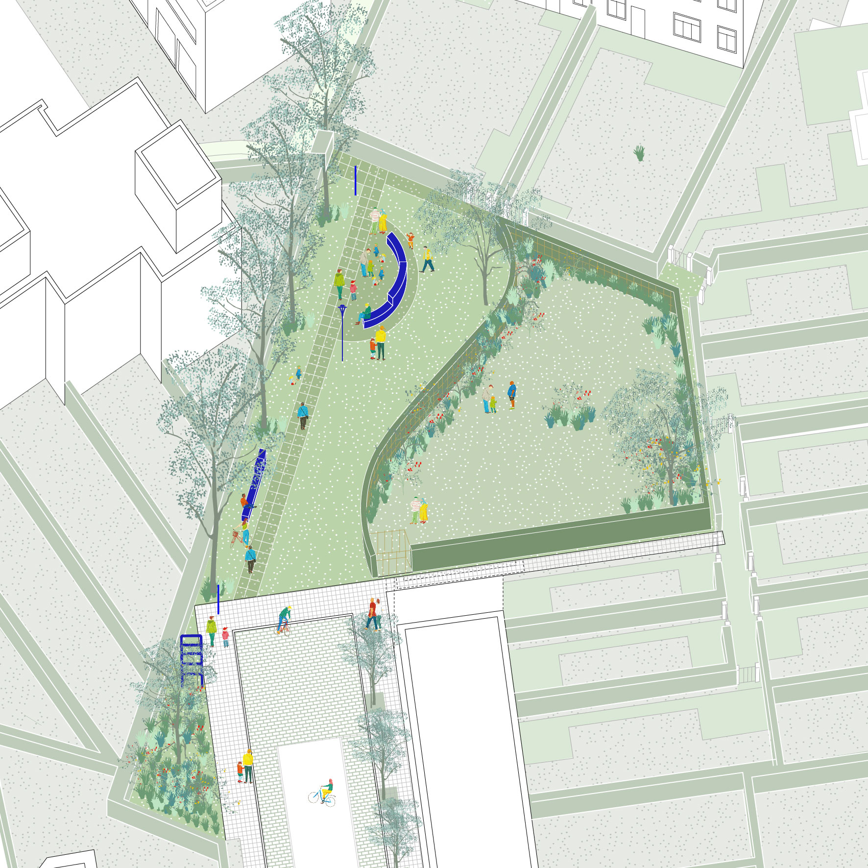 Axonométrie jardin des ébats