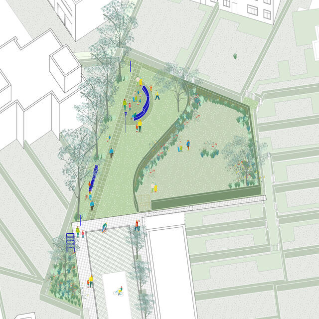 Axonométrie jardin des ébats