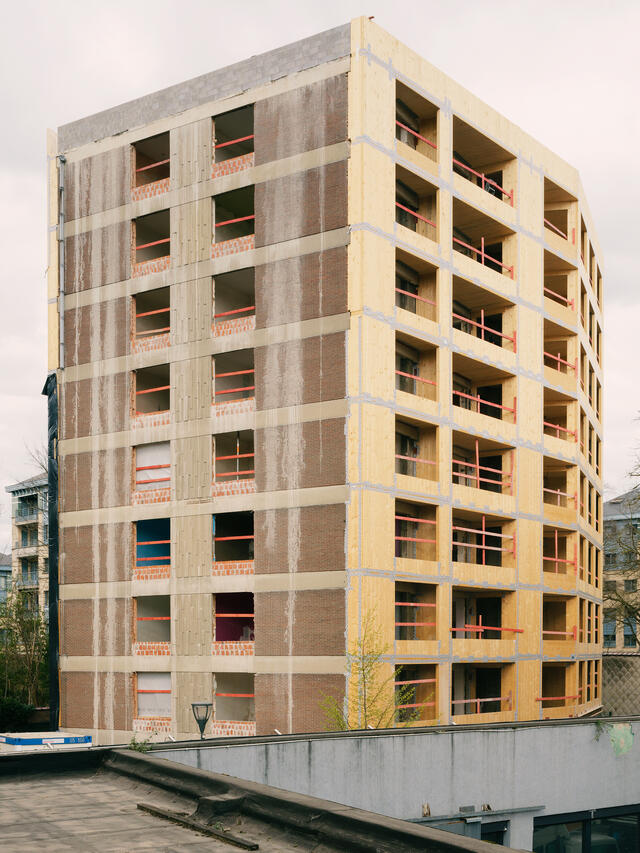 Photo de l'angle du bâtiment en construction