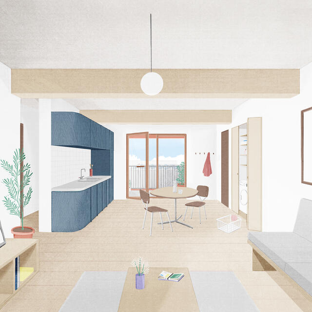 Illustration depuis l'intérieur d'un logement 