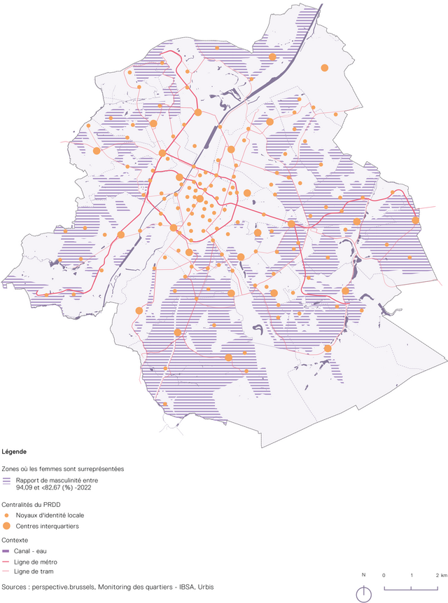 Carte illustrant les zones ou les femmes sont sureprésentées 