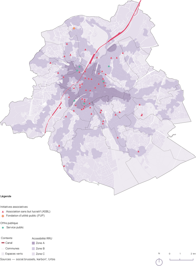 Carte illustrant la présence des ASBL FUP à bruxelles