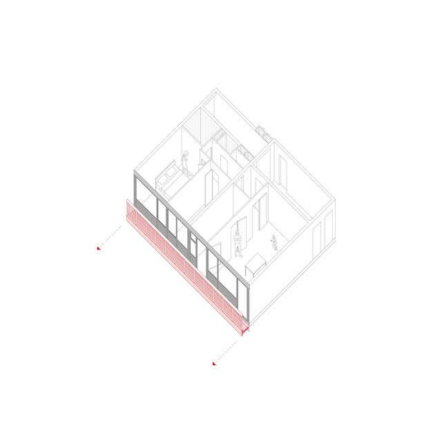 axonométrie montrant la démolition des balcons