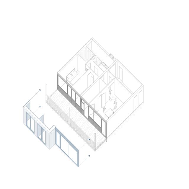 axonométrie montrant la nouvelle façade